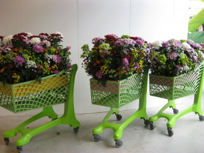 Clever display ideas where everywhere, like these flower 'shopping trolleys'