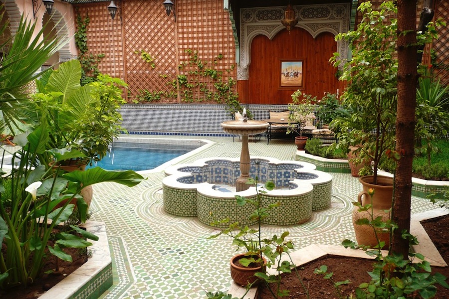 The courtyard at the Riad Jaouhara included a fountain and a pool.