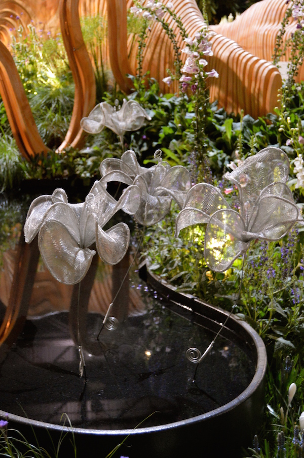 Handmade metal flowers. Design Leon Kluge. 'A Maleficent View' show garden.