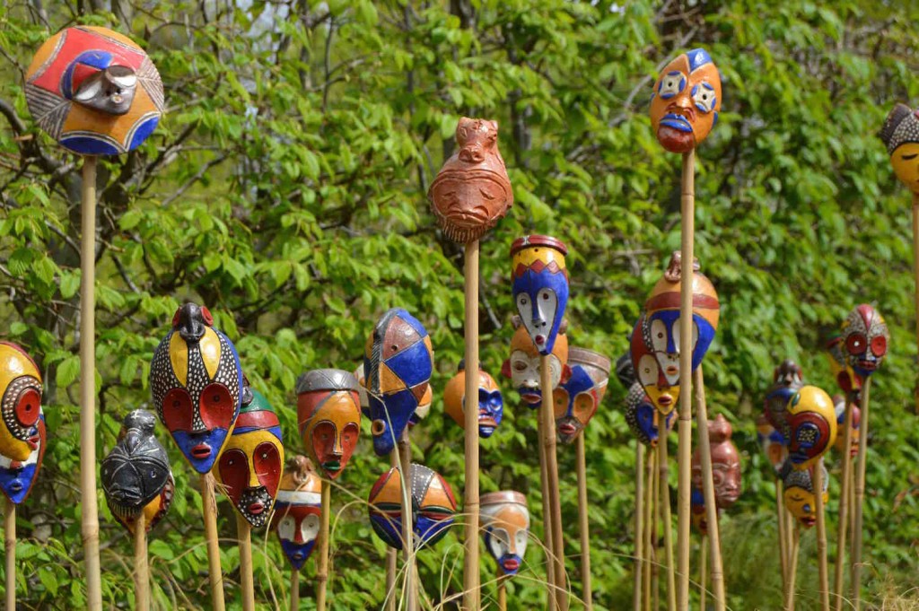 Passport masks in 'African Kitchen' garden, design Leon Kluge