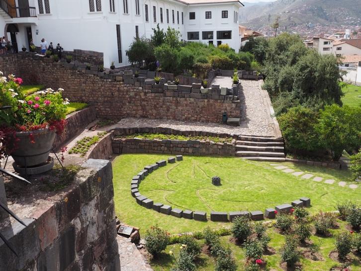 Beautiful gardens at the Converto de Santo Domingo Del Cusco, built on the foundations of Quirkancha (The Temple of the Sun), the most important temple in the Inca world.